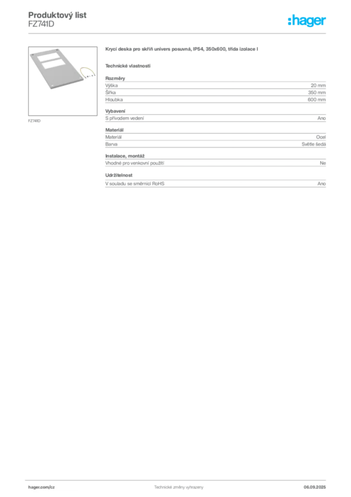 Obrázek Hager Produktový list FZ741D | Hager