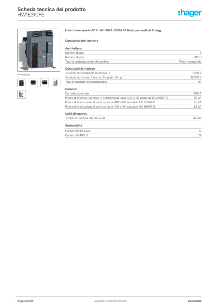 Immagine Hager Scheda tecnica del prodotto HW1E310FE | Hager Italia