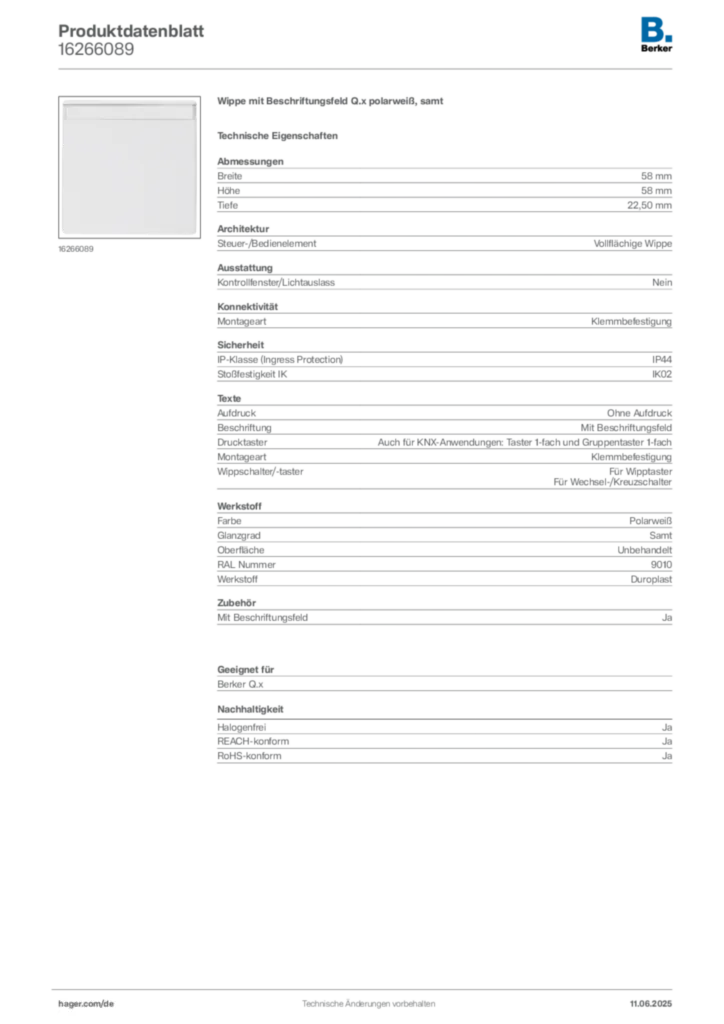 Berker Produktdatenblatt 16266089