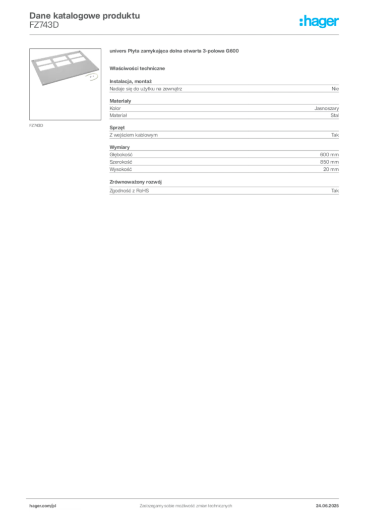 Zdjęcie Hager Dane katalogowe produktu FZ743D | Hager Polska