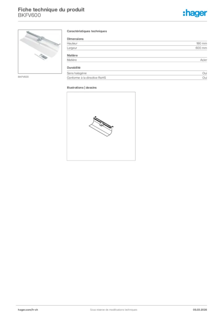 Image Hager Fiche technique du produit BKFV600 | Hager Suisse