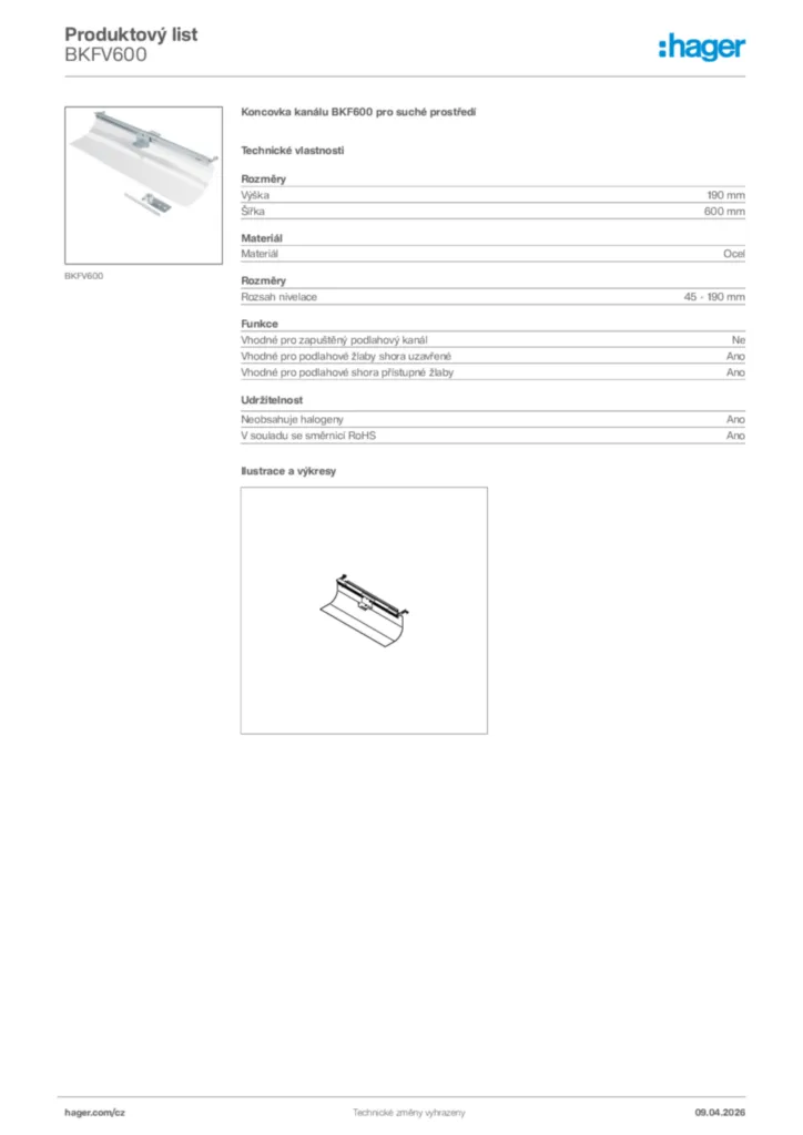 Obrázek Hager Product data sheet BKFV600 | Hager