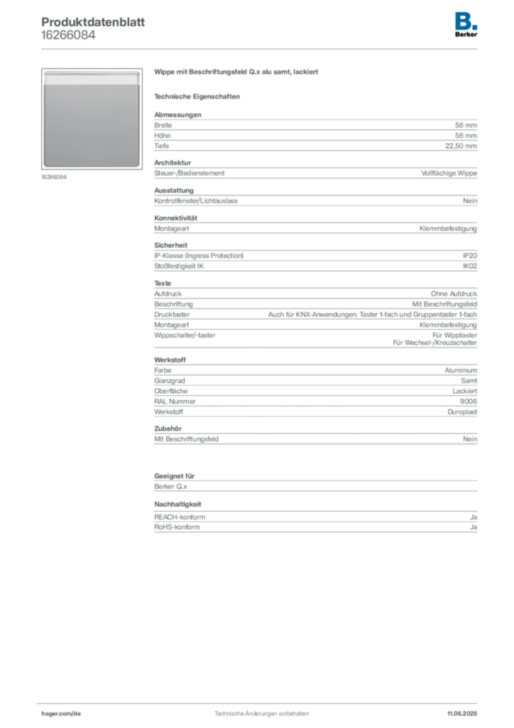 Bild Berker Produktdatenblatt 16266084 | Hager Deutschland