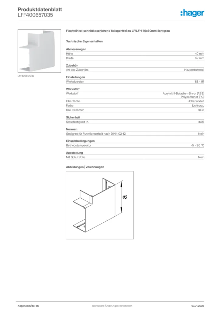Bild Hager Produktdatenblatt LFF400657035 | Hager Schweiz