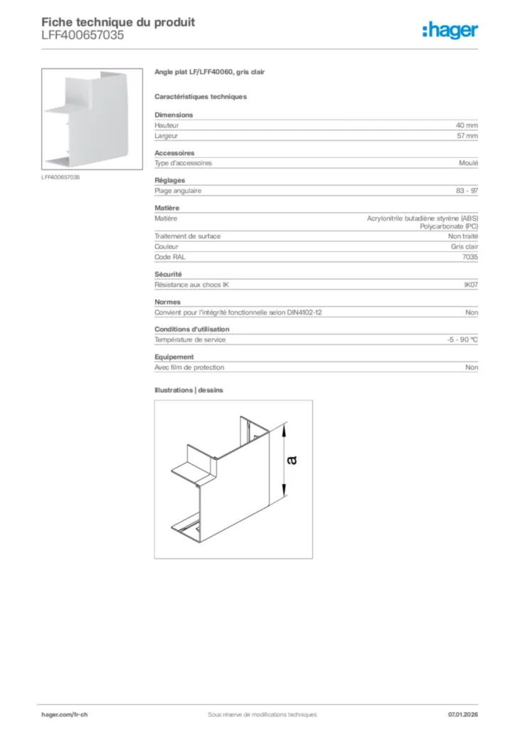Image Hager Fiche technique du produit LFF400657035 | Hager Suisse