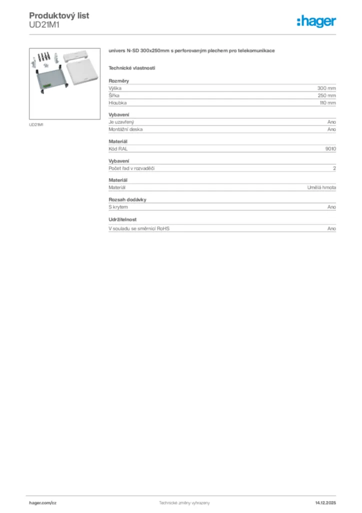 Obrázek Hager Produktový list UD21M1 | Hager