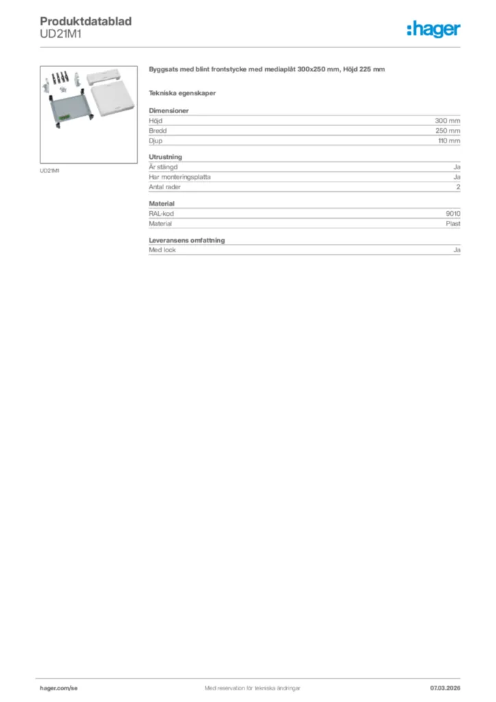 Bild Hager Produktdatablad UD21M1 | Hager Sverige