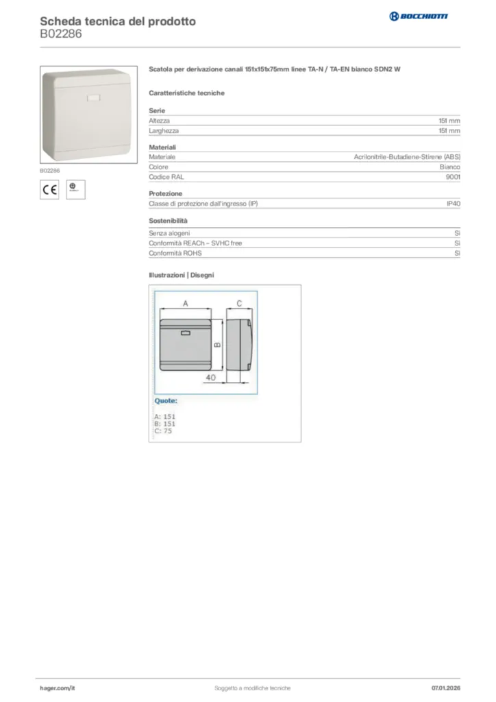 Immagine Bocchiotti Scheda tecnica del prodotto B02286 | Hager Italia