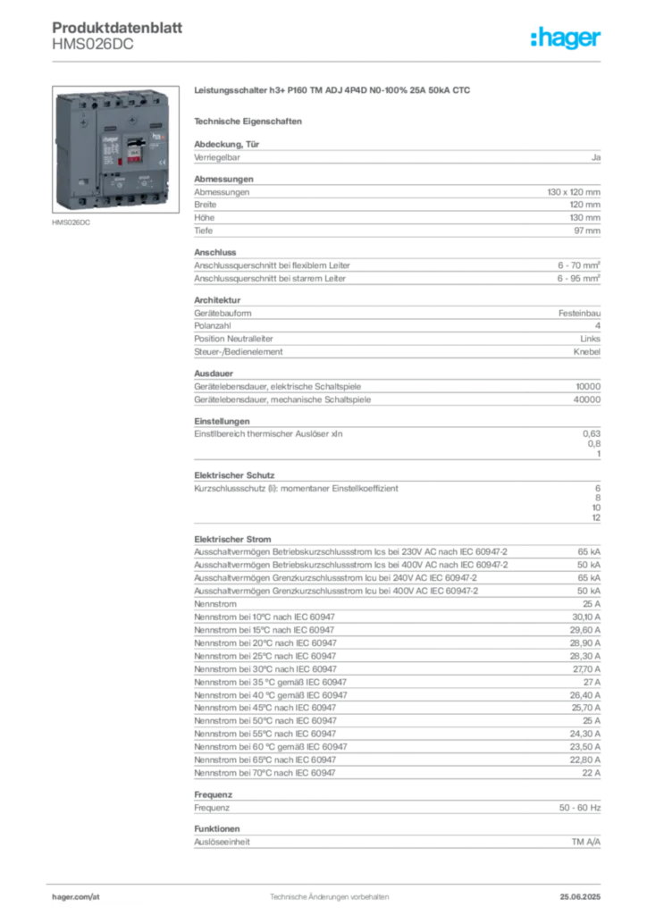 Bild Hager Produktdatenblatt HMS026DC | Hager Deutschland