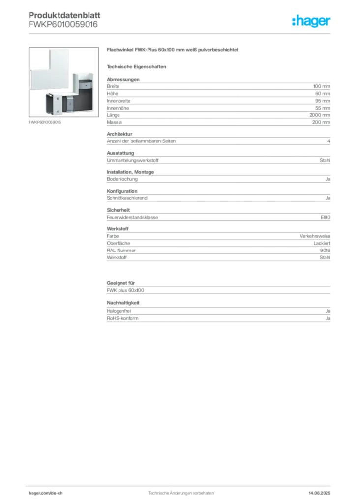 Bild Hager Produktdatenblatt FWKP6010059016 | Hager Schweiz