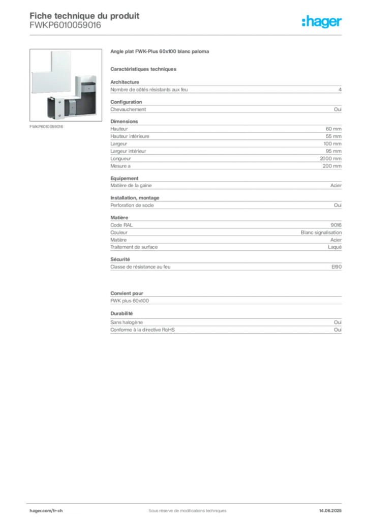 Image Hager Fiche technique du produit FWKP6010059016 | Hager Suisse
