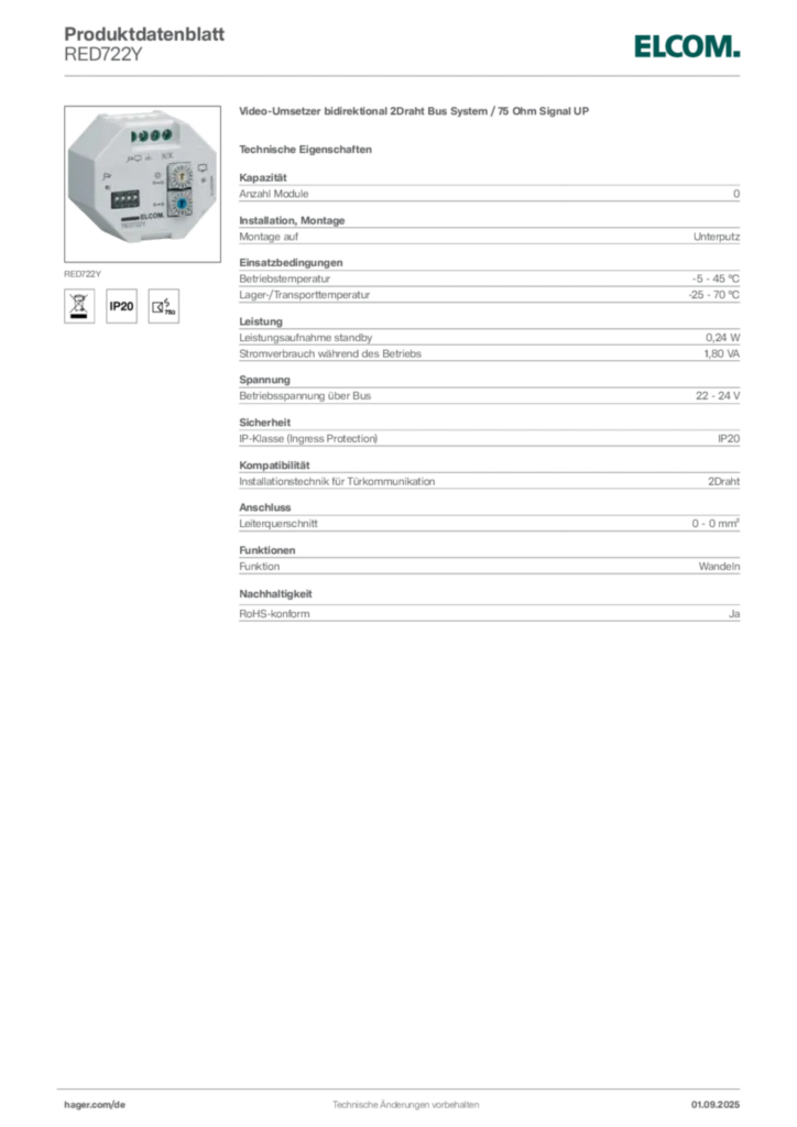 Elcom Produktdatenblatt RED722Y