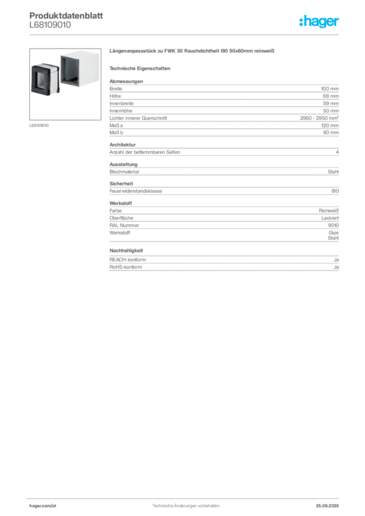 Bild Hager Produktdatenblatt L68109010 | Hager Deutschland