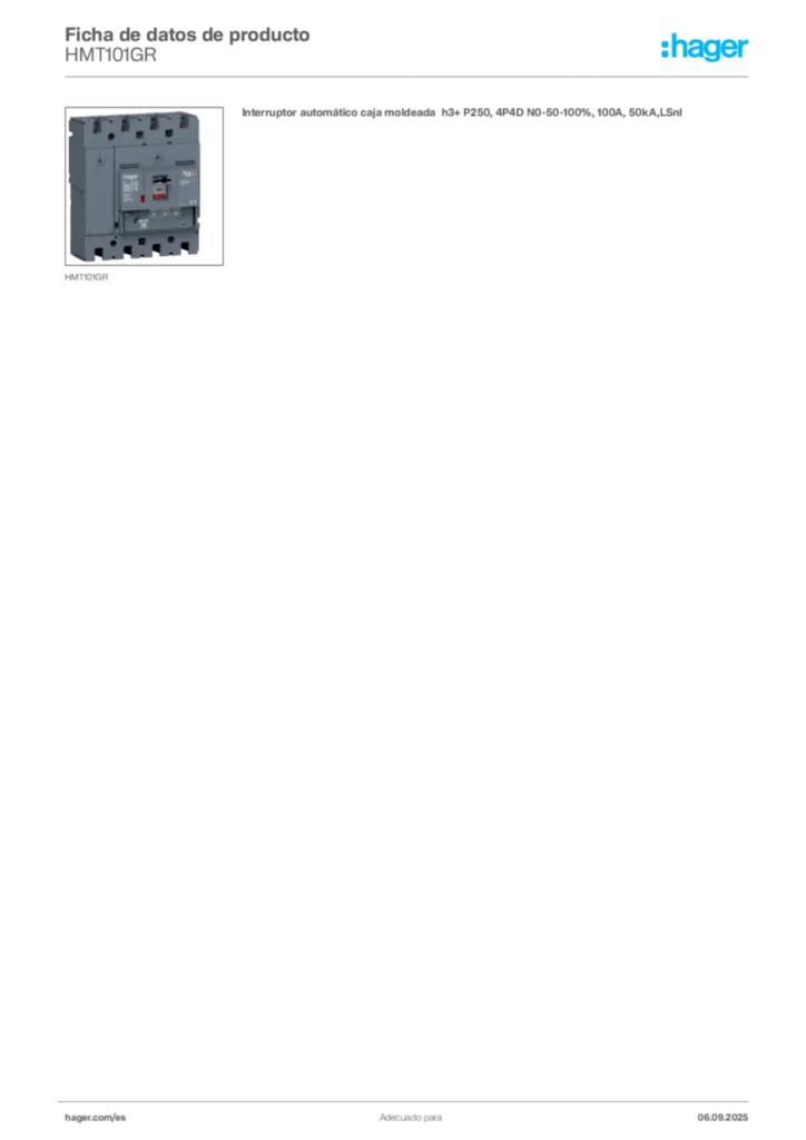 Imagen Hager Ficha de datos de producto HMT101GR | Hager España