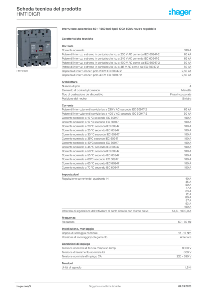 Immagine Hager Scheda tecnica del prodotto HMT101GR | Hager Italia