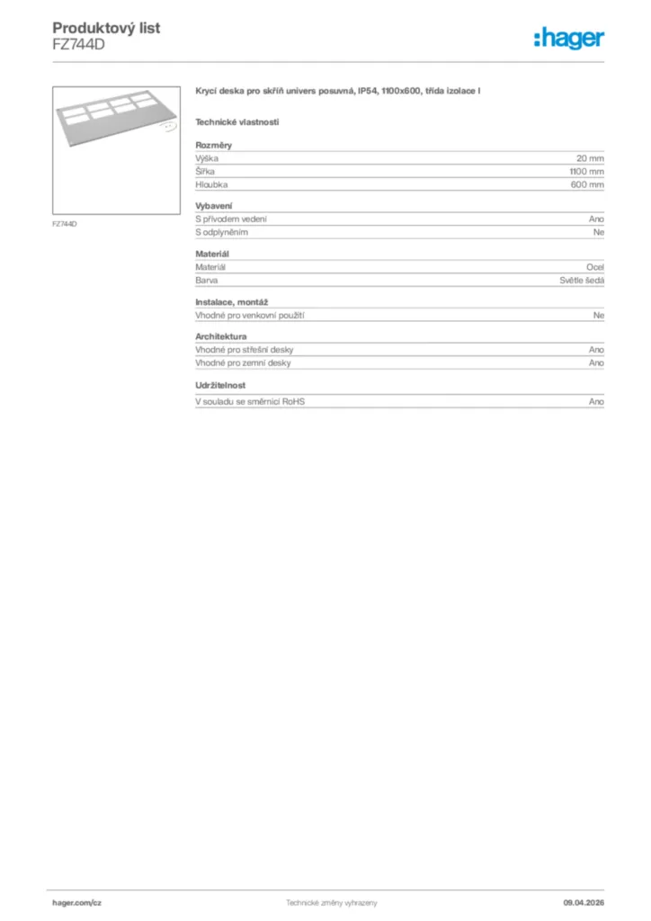 Obrázek Hager Product data sheet FZ744D | Hager