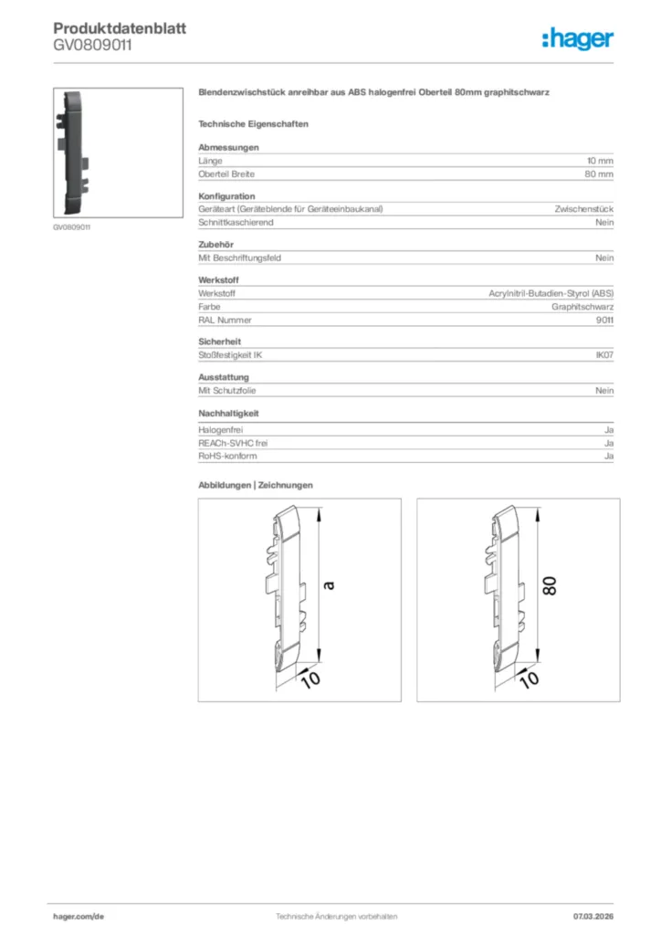 Bild Hager Produktdatenblatt GV0809011 | Hager Deutschland