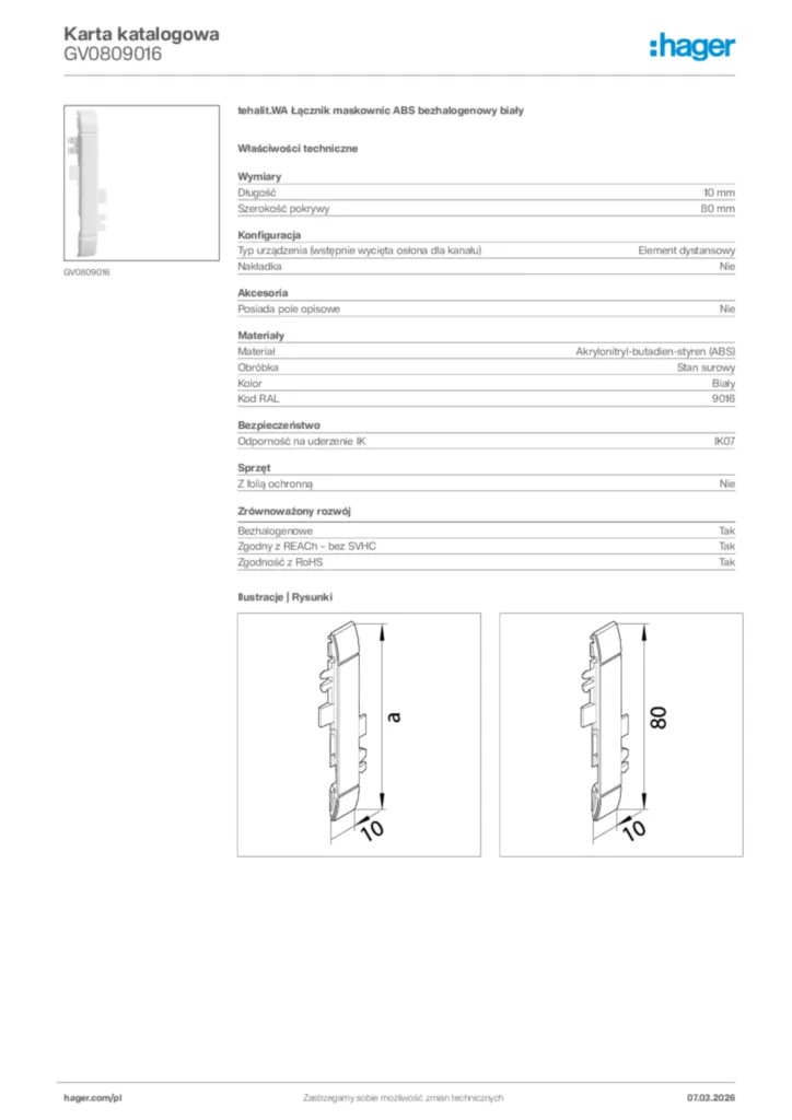 Zdjęcie Hager Karta katalogowa GV0809016 | Hager Polska