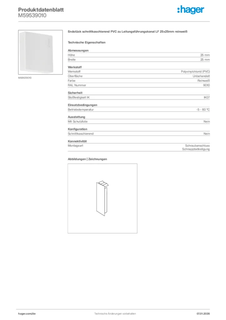 Bild Hager Produktdatenblatt M59539010 | Hager Deutschland