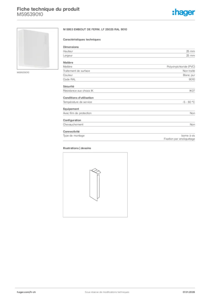 Image Hager Fiche technique du produit M59539010 | Hager Suisse