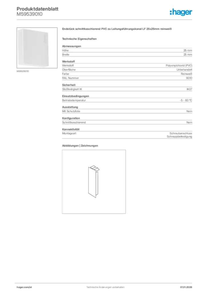 Bild Hager Produktdatenblatt M59539010 | Hager Deutschland