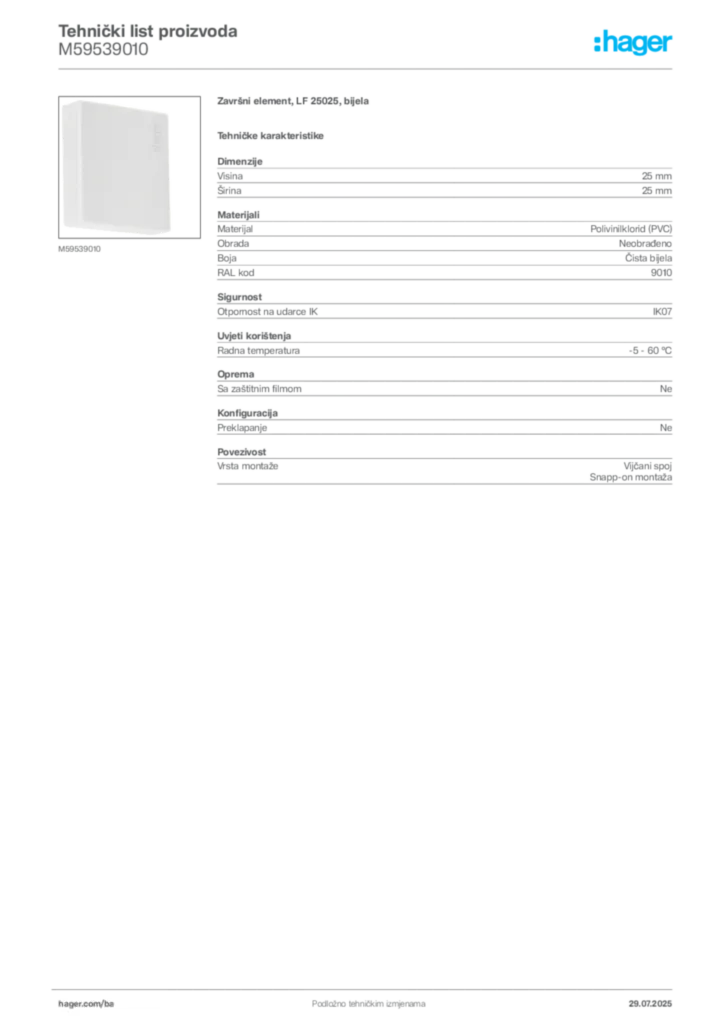 Slika Hager Product data sheet M59539010  | Hager