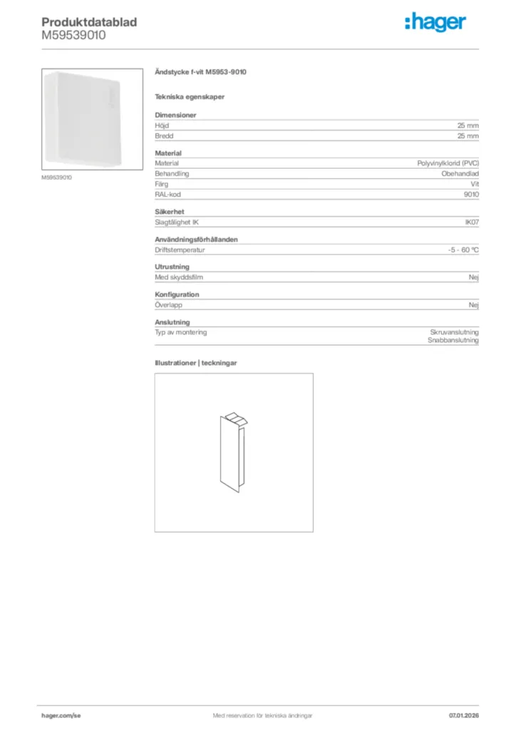 Bild Hager Produktdatablad M59539010 | Hager Sverige