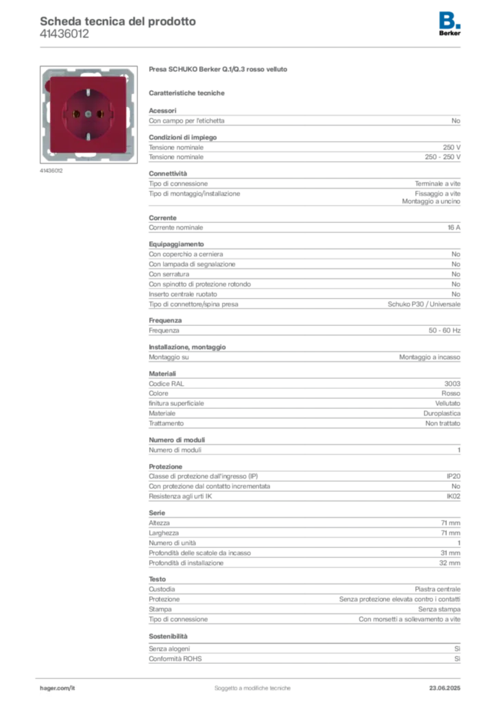 Immagine Berker Scheda tecnica del prodotto 41436012 | Hager Italia