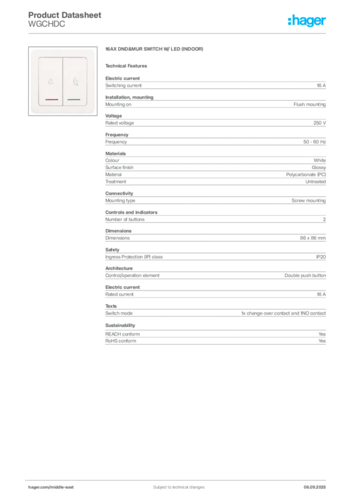 Image Hager Product data sheet WGCHDC  | Hager