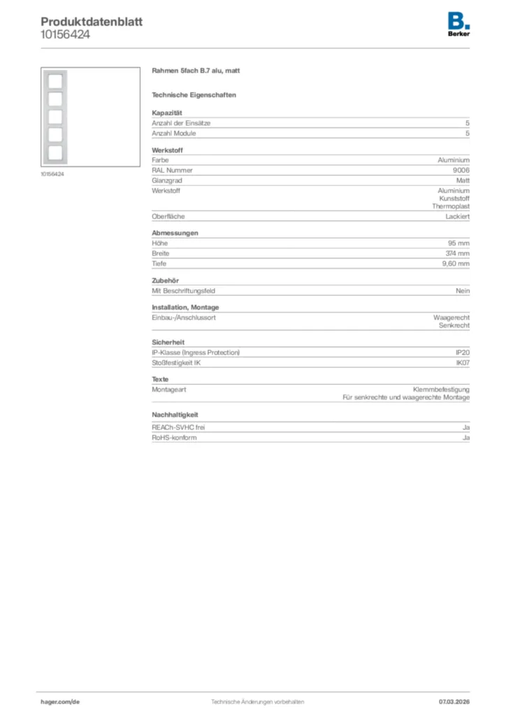 Bild Berker Produktdatenblatt 10156424 | Hager Deutschland