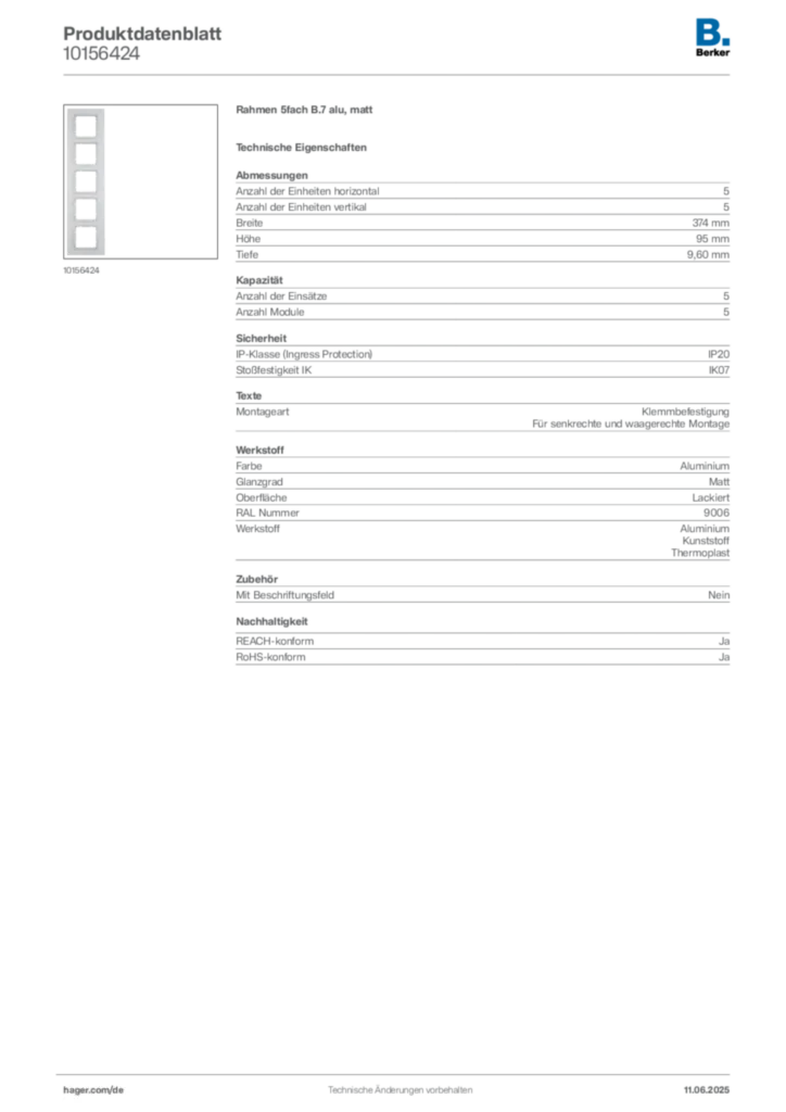 Bild Berker Produktdatenblatt 10156424 | Hager Deutschland