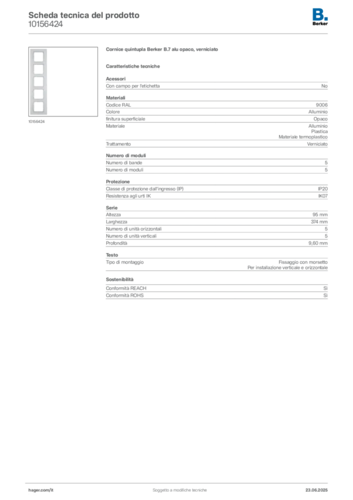 Immagine Berker Scheda tecnica del prodotto 10156424 | Hager Italia