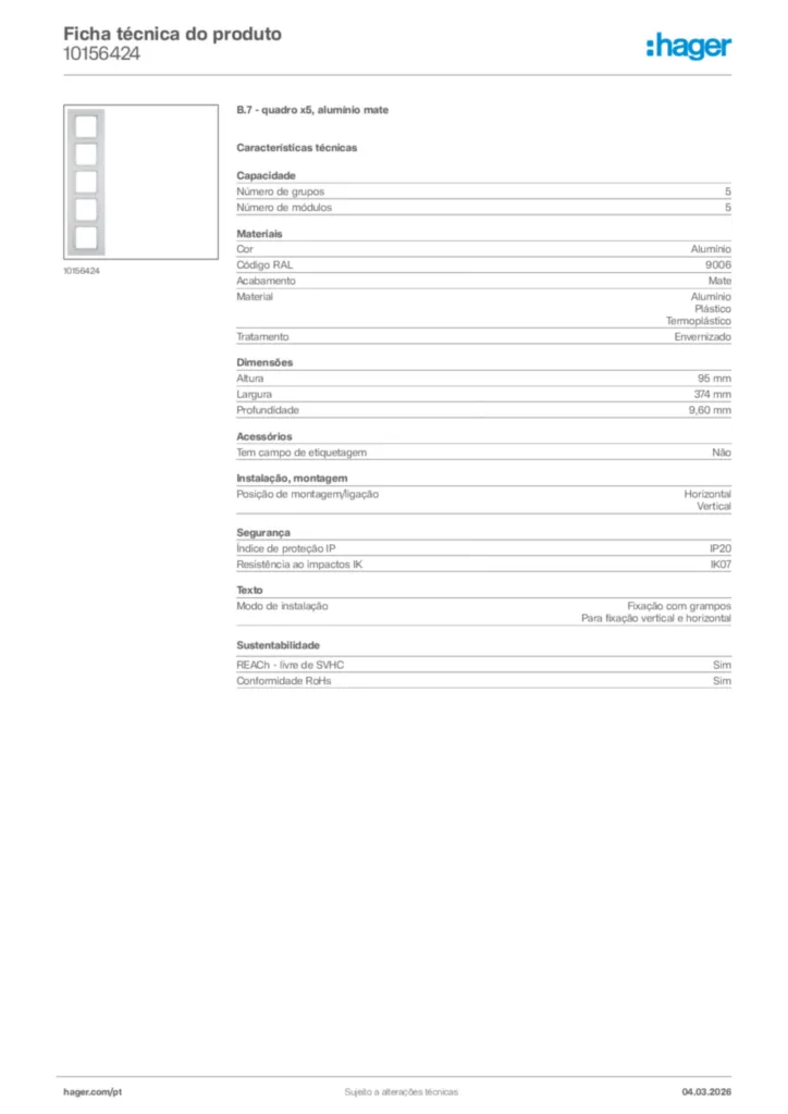 Imagem Hager Ficha técnica do produto 10156424 | Hager Portugal