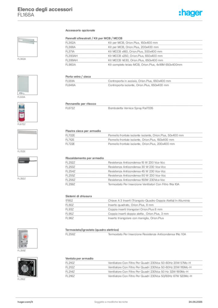 Immagine Hager Scheda tecnica del prodotto FL168A | Hager Italia