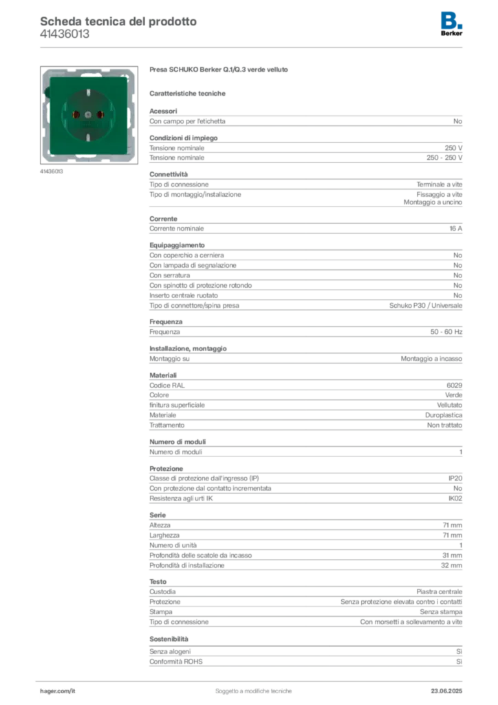 Immagine Berker Scheda tecnica del prodotto 41436013 | Hager Italia