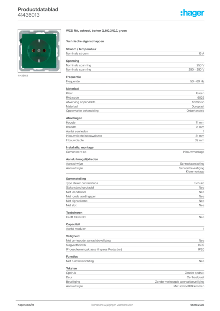Afbeelding Hager Productdatablad 41436013 | Hager Nederland