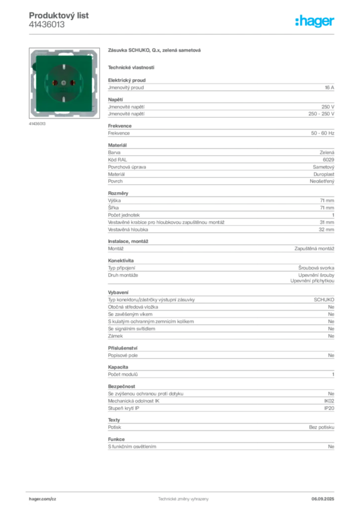 Obrázek Hager Produktový list 41436013 | Hager