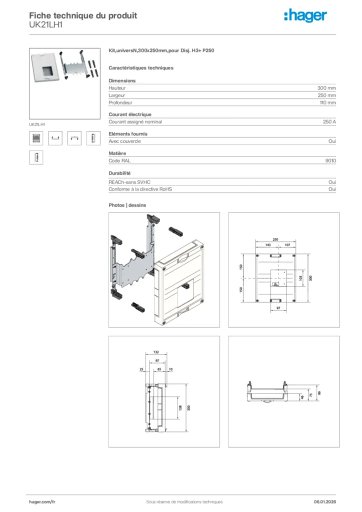 Image Hager Fiche technique du produit UK21LH1 | Hager France