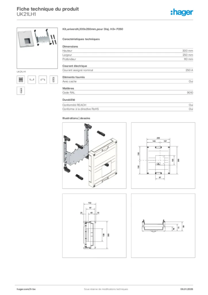 Image Hager Fiche technique du produit UK21LH1 | Hager Belgique