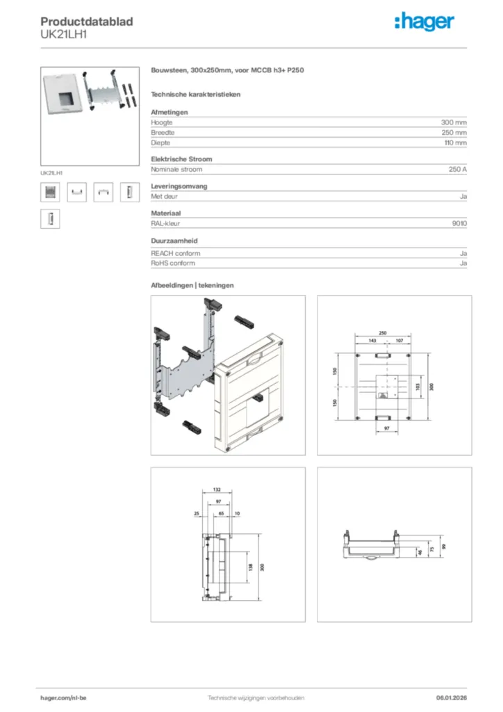 Afbeelding Hager Productdatablad UK21LH1 | Hager Belgium