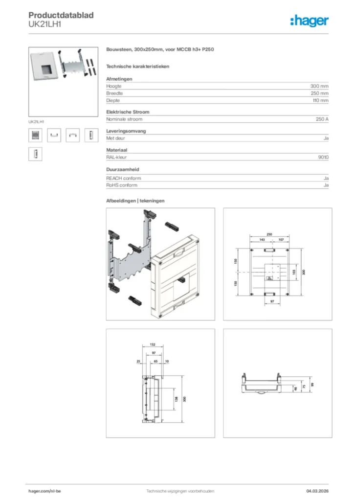 Afbeelding Hager Productdatablad UK21LH1 | Hager Belgium
