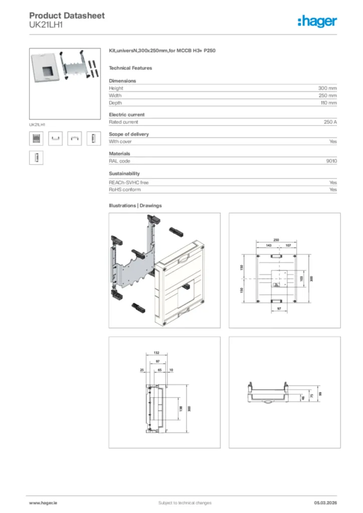 Image Hager Product data sheet UK21LH1  | Hager