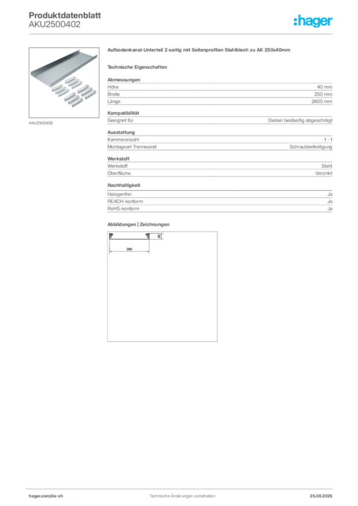 Bild Hager Produktdatenblatt AKU2500402 | Hager Schweiz