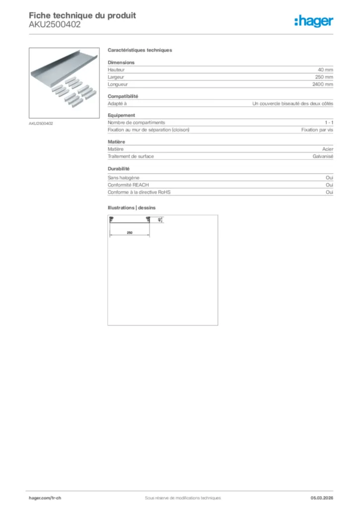 Image Hager Fiche technique du produit AKU2500402 | Hager Suisse