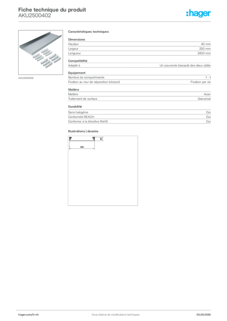 Image Hager Fiche technique du produit AKU2500402 | Hager Suisse