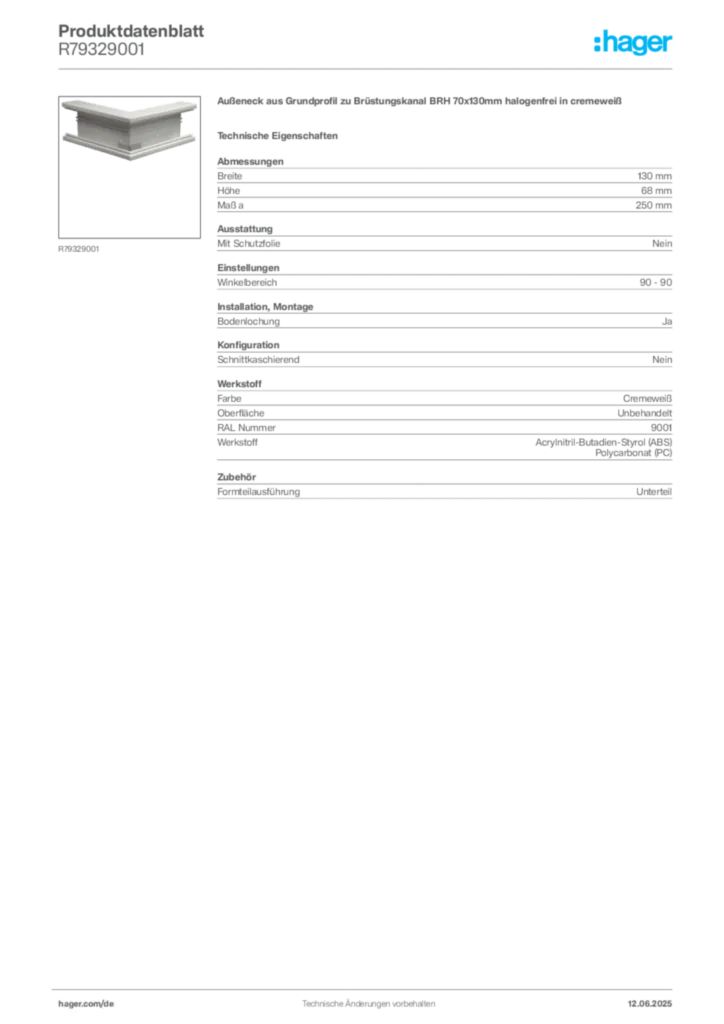Bild Hager Produktdatenblatt R79329001 | Hager Deutschland