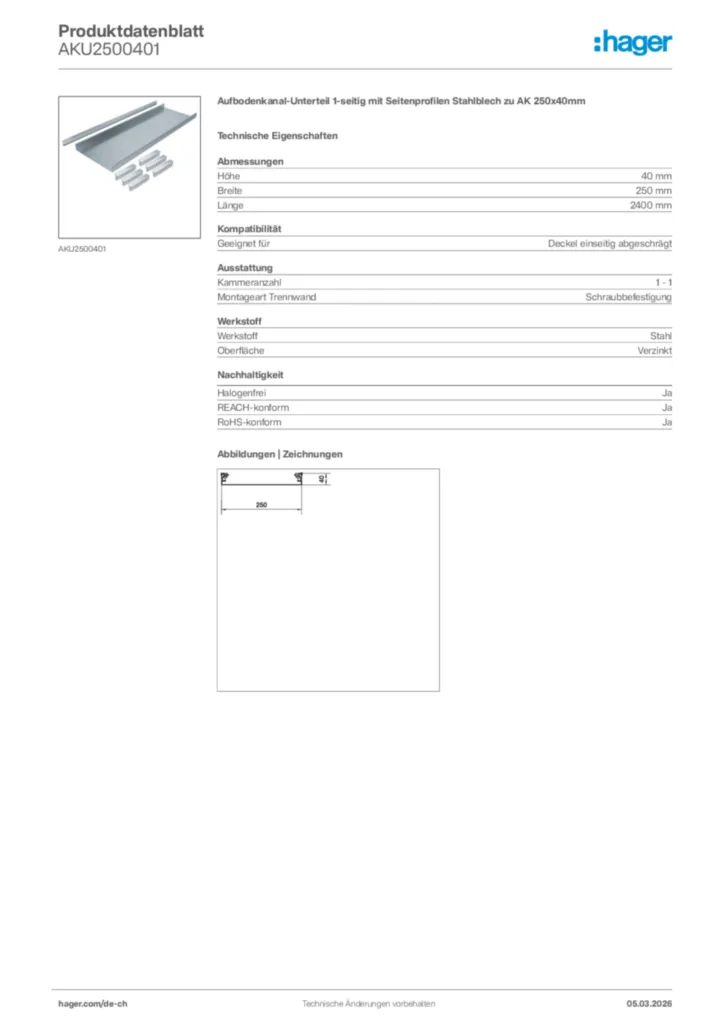Bild Hager Produktdatenblatt AKU2500401 | Hager Schweiz