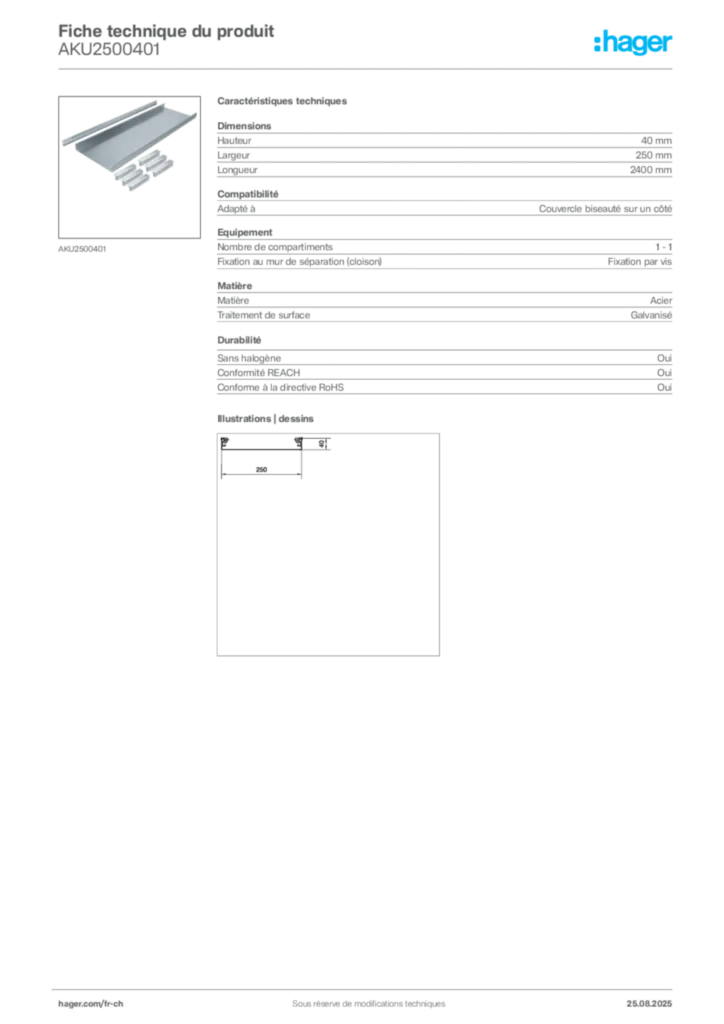 Image Hager Fiche technique du produit AKU2500401 | Hager Suisse