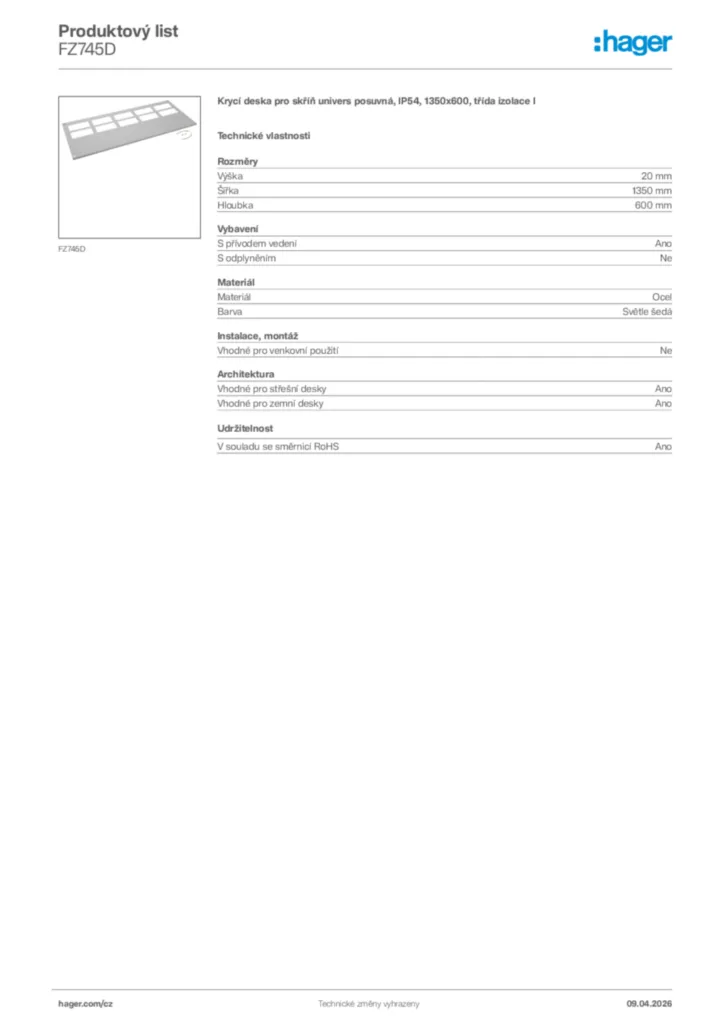 Obrázek Hager Product data sheet FZ745D | Hager