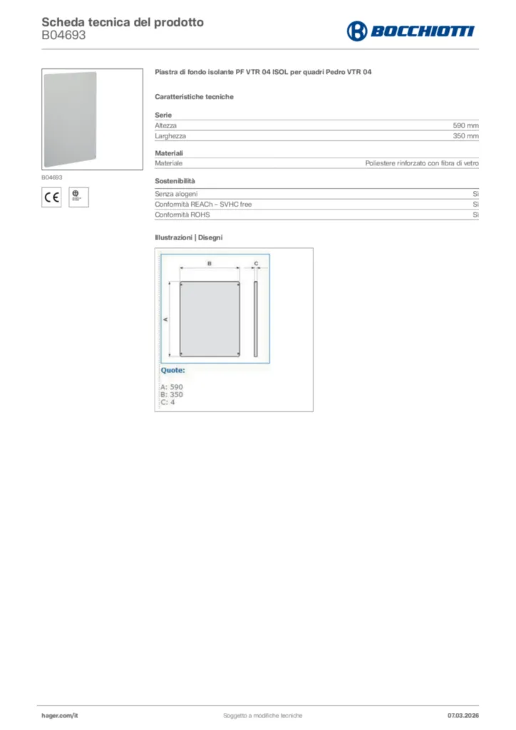 Immagine Bocchiotti Scheda tecnica del prodotto B04693 | Hager Italia